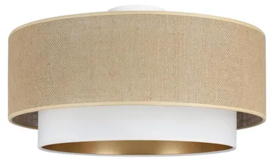 Produktbild von Deckenlampe Metall Stoff E27 rund Ø 45 cm in Weiß Beige Gold Modern Deckenleuchte