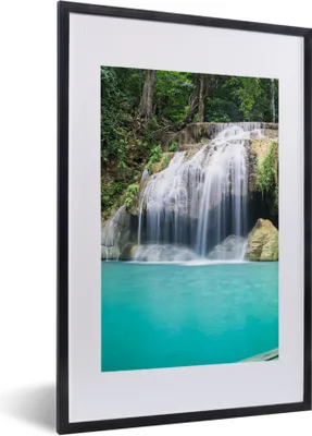 Produktbild von MuchoWow® Gerahmtes Poster Wasser - Wasserfall - Bäume 40x60 cm - Poster mit Schwarzem Bilderrahmen Wandposter Rahmen Foto Bilder - Poster in Rahmen