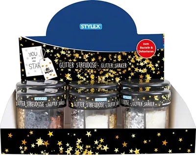 Produktbild von Deko Herzen/Sterne Glitter mehrfarbig STYLEX 23387