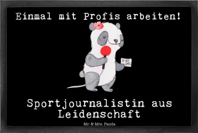 Produktbild von Mr. & Mrs. Panda Fussmatte Sportjournalistin Leidenschaft 40 x 60 cm - Schwarz - Geschenk, Türmatte, Studium, Ausbildung, Schmutzmatte, fußmatte, Lustig, Bodenvorleger