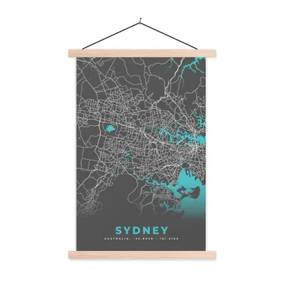 Produktbild von MuchoWow® Textilposter Sydney - Stadtplan - Blau - Karte 40x60 cm mit holzfarbenen Rahmen - Poster