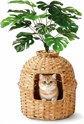 Produktbild von Katzentoilet mit versteckter Katzentoilette, handgeflochtenes Rattan, mit Kohlefilter, quadratische Tür, 1