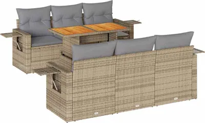 Produktbild von vidaXL 7-tlg. Garten-Sofagarnitur mit Kissen Beige Poly Rattan