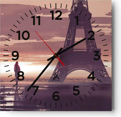 Produktbild von Wanduhr - Quadrat - Glasuhr - Paris Stadt Nacht - 40x40cm - Schleichendes Uhrwerk - Lautlos - zum Aufhängen bereit - Dekoration Modern - Wanddekoration aus Glas - C4AC40x40-4104