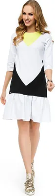 Produktbild von MiniKleid Kleid Tunika Top Style 3/4 Arm; Limette/Weiß/Schwarz S/36