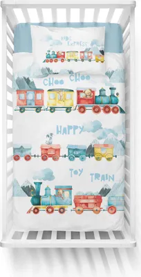 Produktbild von Baby-Bettwäsche „Happy Toy Train“ 100x135 + 40x60 | 100 % Baumwolle | Reißverschluss | Wendbar