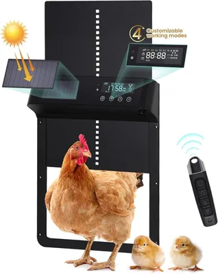Produktbild von Automatische Hühnerklappe, Solar Hühnertür, Hühnerklappe Türöffner, Elektrische Hühnerklappe, Wasserdicht LCD Display Fernsteuerung, Lichtsensor Timer