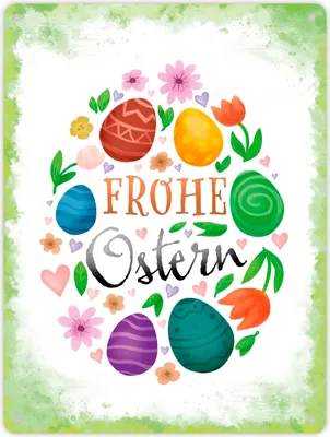 Produktbild von Frohe Ostern Metallschild XL in 21x28 cm mit Frühlingsmotiven