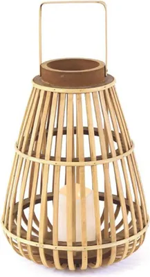 Imagen del producto de ACA STRUDEL, lámpara decorativa, farol de bambú con vela LED blanca de plástico, 1 LED, funciona con 3 pilas AAA, luz blanca cálida, IP44, 24,5 x 35 cm. F0711111