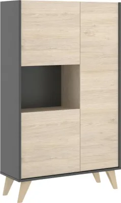Produktbild von Sideboard Damraba, Hohes Buffet für Wohnzimmer, Modernes Sideboard für Wohnzimmer mit 3 Türen, 81x43h135 cm, Eiche und Anthrazit