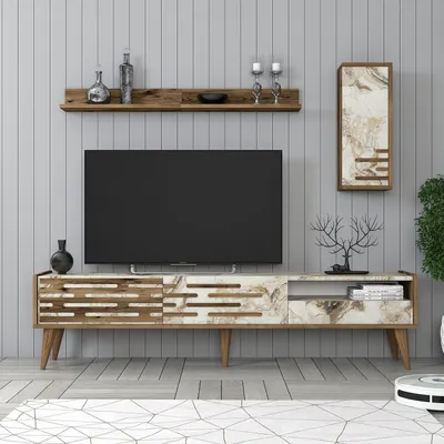 Produktbild von Skye Decor, Valensiya - Walnut, White, Marble, TV-Einheit, Nussbaum, 100 % MELAMINBESCHICHTETE SPANPLATTEN, 180 x 45 x 35 cm
