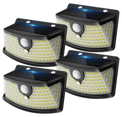 Image de Éclairage solaire extérieur avec détecteur de mouvement, lampe solaire - Applique murale avec 120 LED, étanche IP65, lot de 4