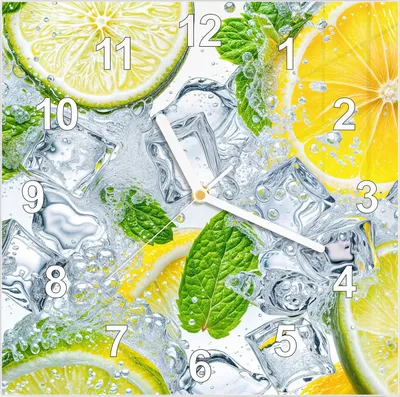 Produktbild von Wanduhr aus Glas mit Motiv Zitrusfrische- 30 x 30 cm - inkl. Aufhängesystem