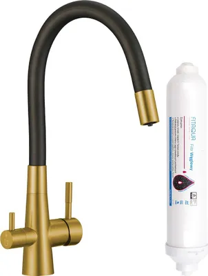 Obrázek produktu pro Kuchyňská baterie RIVECO Laveo s flexibilním výtokem a filtrem Amii Gold