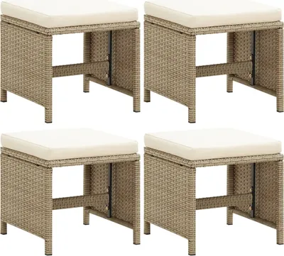 Image de The Living Store Tabourets de jardin 4 pièces avec coussins d'assise en polyrotin beige