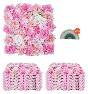 Productafbeelding van VEVOR Kunstheg, 12 stuks, 380 x 380 x 65 mm, kunstplantenwand, geschikt voor bruiloften, Valentijnsdag, thuis, babyfeestjes, achtergronddecoratie, roze