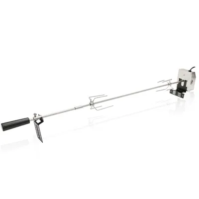 Produktbild von Jiubiaz BBQ Grillspieß Set aus Edelstahl 117cm 220V-240V inkl. 2 Fleischklammern Fleischklammer Griffstück und Motor Elektrischer Drehspieß Rôtisserie Silber