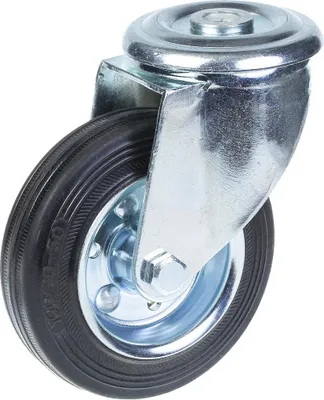 Image de 100mm swivel castor with black rubber on pressed steel centre wheel