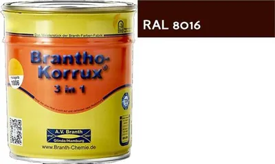 Produktbild von 5l Brantho Korrux 3in1 Rostschutz RAL 8016 braun Metallschutz Farbe seidenglänzend