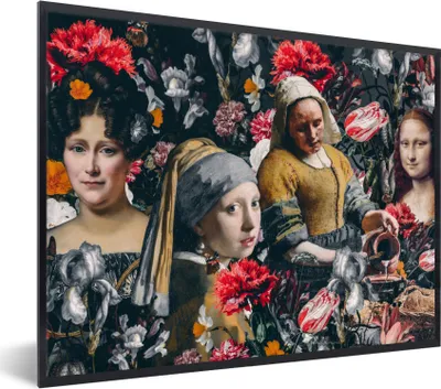 Produktbild von MuchoWow® Gerahmtes Poster Kunst - Blumen - Collage 80x60 cm - Poster mit Schwarzem Bilderrahmen Wandposter Rahmen Foto Bilder - Schwarzem - Mit Gestell