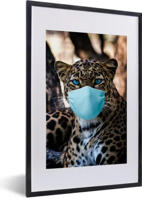 Produktbild von MuchoWow® MuchoWow® Gerahmtes Poster Mundschutz - Leopard - Tiere 40x60 cm - Poster mit zchwarzem Bilderrahmen - Poster in Rahmen