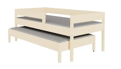 Produktbild von Ausziehbett 160x80 Kinderbett mit Rausfallschutz & Lattenrost naturbelassen 80 x 160 für Mädchen und Jungen Massivholz Kiefer und MDF Möbelplatte,