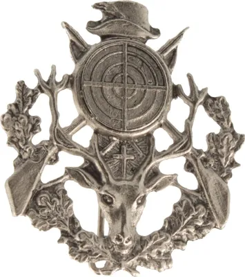 Hutanstecker Hirsch mit Schützenscheibe von Hut-Breiter in silber
