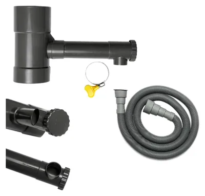 Produktbild von Fallrohr Regensammler 100 mm - Regensammler mit Ablaufschlauch und Wasserhahn mit Ventil - Fallrohr für Regenwasser - Regentonne Regensammler