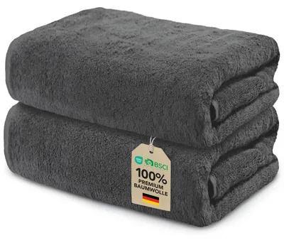 Produktbild von Ôhm Saunatuch Baumwolle 90x180 cm Dunkelgrau 2er-Set – Größe Badetuch 90x180 | 2er Set