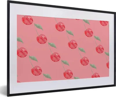 Produktbild von MuchoWow® Gerahmtes Poster Kirsche - Obst - Rosa 60x40 cm - Poster mit Schwarzem Bilderrahmen Wandposter Rahmen Foto Bilder - Schlafzimmer - Plakat in Rahmen - Drucken