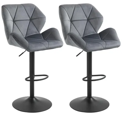 Produktbild von Barhocker 2er Set, Gepolstert Barstuhl mit Metallgestell, Lehne, Samtoptik, Höhenverstellbar 360° Drehbar
