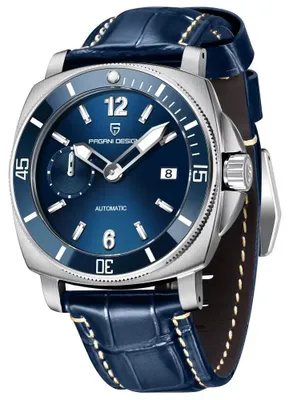 Immagine prodotto di Orologio da uomo Pagani Design Bower, movimento meccanico, cinturino in vera pelle, colore blu