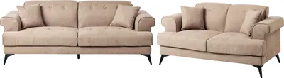 Produktbild von BELIANI Sofa Set Hellbraun aus Stoff 5-Sitzer Gepolstert mit Verstellbaren Kopfstützen Moderner Stil Sofagarnitur Couchgarnitur Polstersofa Stoffsofa