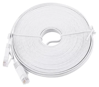 Image de Câble Ethernet CAT6 RJ45 plat pour réseau LAN, câble de raccordement UTP pour routeur, 1000 M, blanc, 15 mètres