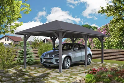 Produktbild von Einzelcarport SKAN HOLZ Taunus mit Pfostenankern 374x656 cm schiefergrau
