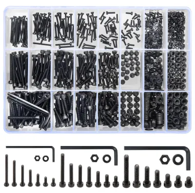 Imagen del producto de Juego de tornillos de 1260 piezas, incluyendo tornillos cilíndricos con cabeza hexagonal interior de M2, M3 y M4, así como tuercas y arandelas, para