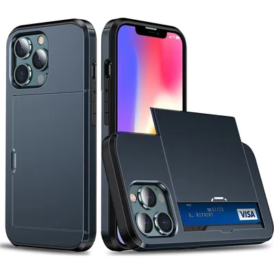 Produktbild von Mobigear Card iPhone 14 Hülle Hardcase Backcover Stoßfest mit Kartenhalter - Dunkelblau