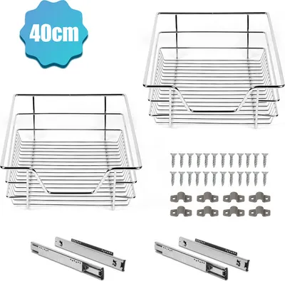 Obrázek produktu pro Jiubiaz 2X Kuchyňská zásuvka Skříňka Pull-Out Koš Pull-Out Teleskopická zásuvka Předmontovaná chromovaná stříbrná 40 cm