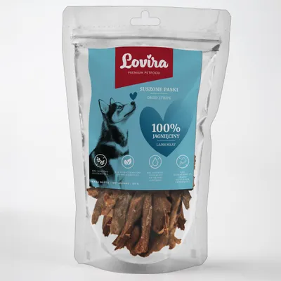 Obrázok produktu pre LOVIRA Pamlsky pre psov – sušené jahňacie mäso Doplnok k zdravej strave, prírodné, mäkké pamlsky pre psov, 80 g