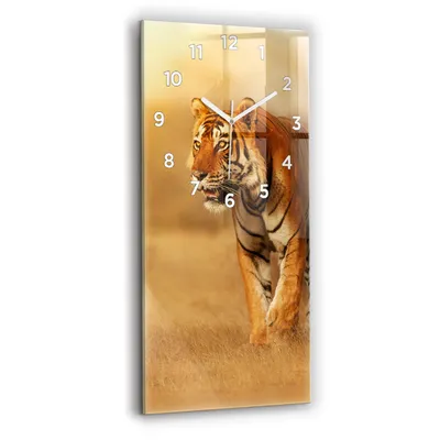 Produktbild von Wallfluent Wanduhr – Stilles Quarzuhrwerk - Uhr Dekoration Wohnzimmer Schlafzimmer Küche - Zifferblatt - weiße Zeiger - 30x60 cm - Tigerjagd