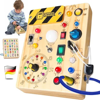 Produktbild von Montessori Toys Clock Busy Board Montessori Spielzeug ab 1 jahr Uhr Aktivitätsbrett Holzspielzeug mit 10 Schaltern und 23 LED-Lichtern Sensorik