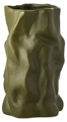 Obrázok produktu pre Olivovo zelená keramická váza so sochárskym organickým tvarom, ø 15 × 25,5 cm