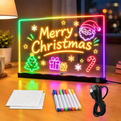 LED-Zeichenbrett mit Typ-C-Kabel, 7 Marker, 2 Tücher, Ständer