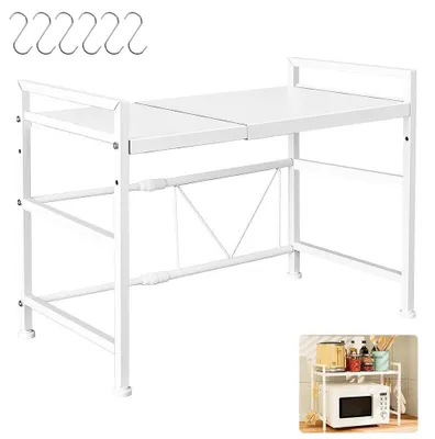 Produktbild von Mikrowellen Regal - Halterung Typ 1 - Metall Küchenregal - Mehrzweck Aufbewahrung - Arbeitsplatten Organizer - Weiß
