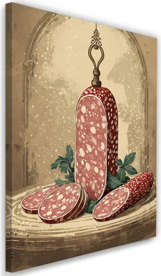 Produktbild von Leinwandbild Küche Salami Lebensmittel 40x60 Feeby Beige bild für die wand bereit zum aufhängen