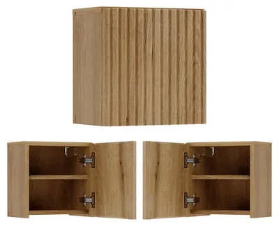 Produktbild von Badezimmer Hängeschrank 30x30 cm, Eiche mit gerillter Front, 1 Tür - NEWPORT-56-EVOKE