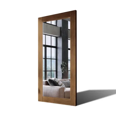 Productafbeelding van 80x130 Verticale, grote spiegel met een eikenhouten frame, geschikt voor aan de muur, model PLDR224, kleur: eikenbruin, glad oppervlak