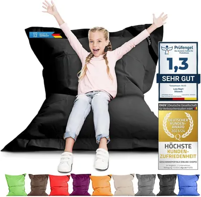 Produktbild von LazyBag Sitzsack XL 250 Liter in Schwarz - Wasserfester Riesensitzsack für Indoor & Outdoor, Bean Bag aus 100% Nylon für Kinder & Erwachsene