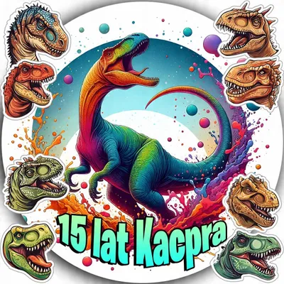 Zdjęcie produktu dla Opłatek Na Tort 20Cm - Dinozaur Dino Dekoracja Urodzinowa + Imię 15Cm 18Cm