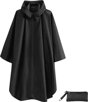 Produktbild von Famanu Regenponcho wasserdicht mit Kapuze - Schwarz